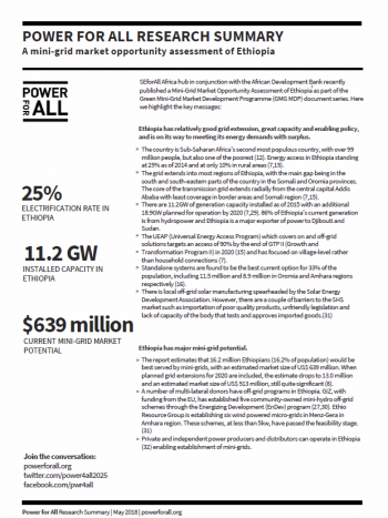 SEforAll Africa hub in conjunction with the African Development Bank assess mini-grid market opportunity in Ethiopia.